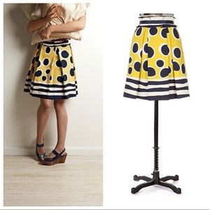 Anna Sui for Anthropologie yellow/navy/cream pleated skirt size 2